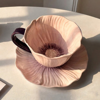 Mug en céramique avec soucoupe, tasse à café en céramique 10oz, motif floral