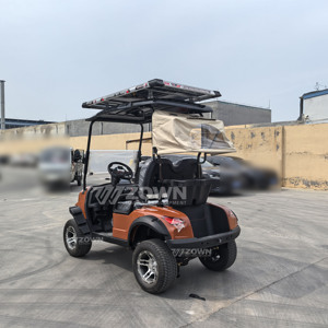 Carrito de golf eléctrico de 2 plazas naranja con techo y parabrisas para transporte de corta distancia - Product Image 3