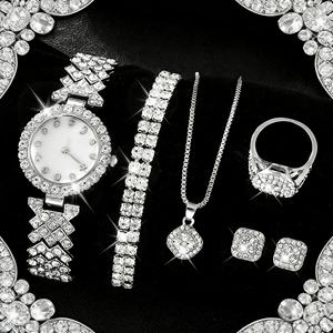 Nouvelle montre tendance pour femme, ensemble de bijoux or, argent, or rose, strass scintillants, collier, bracelet, bagues, boucles d'oreilles, cadeau hip-hop - Product Image 3