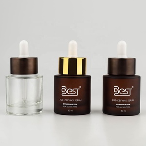 Garrafa conta-gotas de vidro com tubo de óleo essencial líquido marrom 30ml para serigrafia fosca com gola de alumínio e cabeça de borracha - Product Image 2