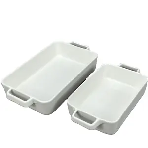 Bandeja para hornear de cerámica blanca Juego de 3 platos para hornear rectangulares Utensilios para hornear duraderos para Cocina