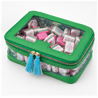 Sac de rangement Mahjong avec fenêtre transparente, imperméable, grande capacité, portable, fermeture éclair à pompon, en PU/PVC