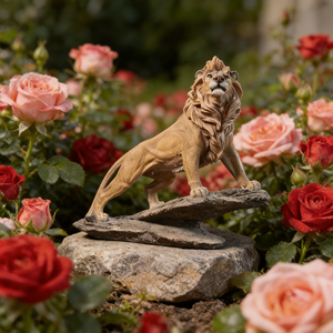 Scultura in Resina di Leone Maestoso, Leone in Piedi Realistico con Criniera Dettagliata, Statua Animale Artigianale per Arredamento Casa - Product Image 1