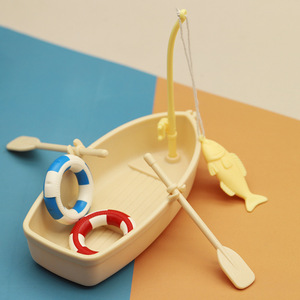Barco de Madera de Juguete para Niños, Barco de Pesca en <span class=keywords><strong>Miniatura</strong></span>, Modelo de Juguete, Decoración para Casa de Muñecas - Product Image 1