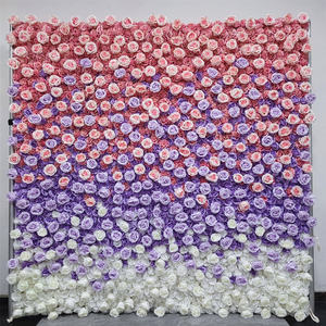 Flores Artificiales Rosas y Moradas, Telones de Fondo para Baby Shower de 8 pies x 8 pies, Pared de Flores Enrollable, Decoración de Fondo para Eventos - Product Image 1
