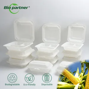 Biopartner 3 ngăn dùng một lần ăn trưa hộp lấy đi Bento ăn trưa hộp để đi hộp nhà hàng takeout container