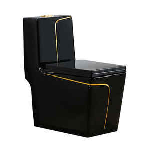 Artículos sanitarios de estilo moderno, diseño de línea de oro negro, lavabo de pedestal, inodoros cuadrados, lavabo, juego de inodoro de cerámica - Product Image 4
