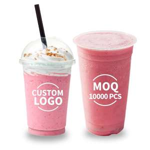 Gobelets en plastique PET transparent jetables ronds de 12 oz, 14 oz, 16 oz avec couvercle pour smoothie, bubble tea, lait au thé, café - Logo personnalisé, certifié QS - Product Image 1