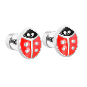 Lindos pendientes con forma de mariquita, diseño de insecto de dibujos animados rojos para mujer, regalo, poste de acero inoxidable de aleación de zinc EA63540ESG - Product Image 5