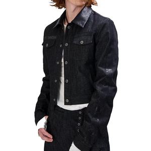 Wholesale Price Button Fly Raw Denim <b>Patchwork</b> <b>Jacket</b> with Snakeskin Heavyweight Selvedge Denim <b>Jacket</b> Raw Denim Men <b>Jacket</b> - Product Image 1