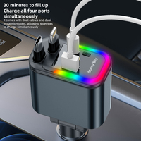 Chargeur de voiture 120W avec deux câbles rétractables, port USB Type C, chargeur de voiture multifonctionnel portable avec ciel étoilé