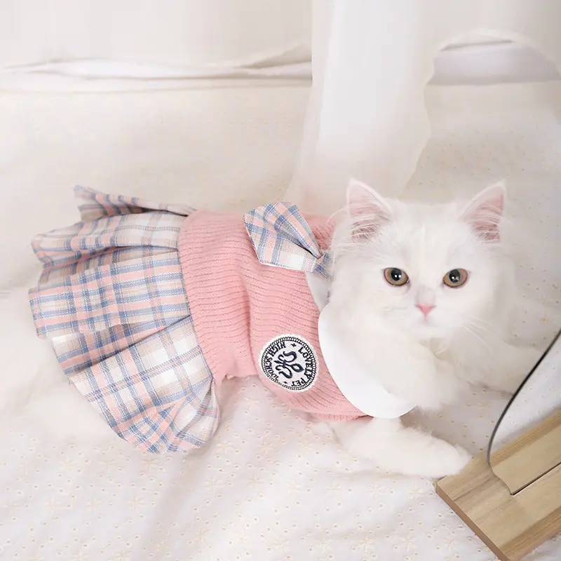 Pet Products Cat Apparel Puppies Cute Clothes Pet Ribbon Checkered Dress Pet Suppliers Dog Dress