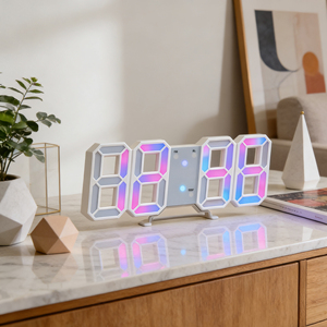 ネオンアナログデジタル3D LED 9.25インチ RGB カラフルアラーム壁掛け温度時計 デスク/テーブル日付表示 調光機能付き ホーム寝室装飾 - Product Image 1