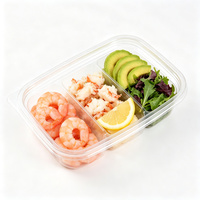 Conteneur alimentaire rectangulaire en plastique transparent jetable PET à 3 compartiments pour salade, fruits, fruits de mer, nouilles, sandwichs, repas à emporter