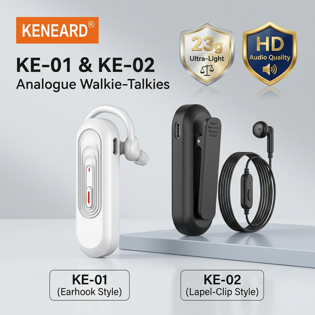 KENEARD KE-01 KE-02 Mini Analogue Walkie Talkie 0.5W UHF 400-480MHz 16CH Earhook Lapel Clip Two Way Radio for Hotel Restaurant
