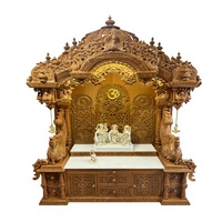 Autel de prière spirituel en teck traditionnel avec rangement, style ISKCON, mandir en bois sculpté lourdement pour la maison, Pooja Mandir London
