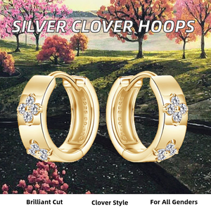 Pendientes de Aro Redondos de Plata de Ley 925 con Moissanita y Trébol de Cuatro Hojas para Mujer, Aros Anchos y Modernos, Joyería Fina de Moda - Product Image 2