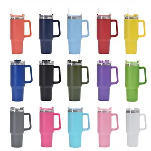 Beverage portable Vacuum flask roller cup 40oz cup with handle, cover and straw Roly-poly toy hot water thermos cup coffee