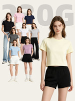 T-shirt court pour femme personnalisé avec logo, 230 GSM, coton et élasthanne, respirant, coupe ajustée, col rond, décontracté, uni, longueur courte