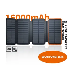 Banco de energía Solar plegable impermeable, gran capacidad, 14000mAh, portátil, cargador de teléfono móvil con luz LED