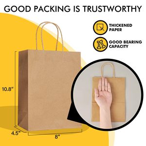 Sac en papier kraft jetable avec poignée pour emballage alimentaire, vente au détail, cadeaux, impression personnalisée - Product Image 3