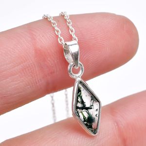 Collar con Colgante de Ágata Musgosa en Forma de Cometa, Plata de Ley 925, Engaste de Bisel, Solitario Geométrico, Joyería para Mujer, Uso Diario - Product Image 3