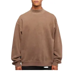 Decheng Custom Mens Plain Brown Hoodies Blank crewneck Pullover Hoodie cotton Mock Neck Sweatshirt