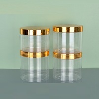 Pot à large ouverture de 89 mm, récipient de 250 ml, 300 ml, 10 oz, 400 ml, 500 ml, pot en plastique PET transparent avec couvercle doré brillant