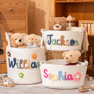 <span class=keywords><strong>Panier</strong></span> Cadeau Personnalisé pour Baby Shower – <span class=keywords><strong>Panier</strong></span> de Rangement en Corde de Coton avec Noms Personnalisés et Icônes au Crochet pour Chambre d'Enfant (Garçons/Filles) – Formes Variées 10-20L - Product Image 4