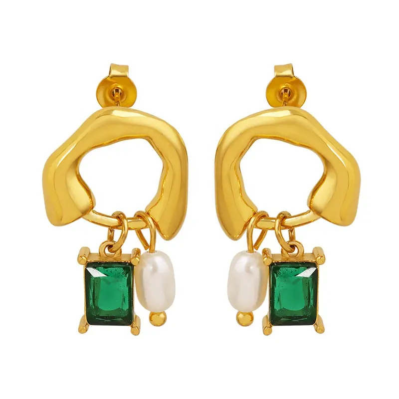 Wholesale Custom Stainless steel 18K Gold Plated Earrings Fashion Jewelry Natural Crystal Freshwater Pearl Drop Earrings Women