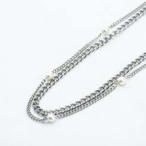 สร้อยคอโซ่คู่มุกเทียมสแตนเลสแบบหลายชั้นสำหรับผู้ชายและผู้หญิง - Product Image 4