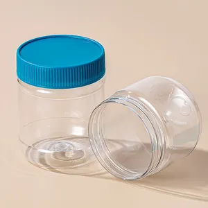 Factory Price Pet Recycled 250ml 500ml Wide Mouth Peanut Butter Plastic Jar With Ribbed Screw Sealing Lid