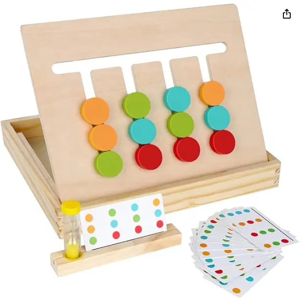 C02311 Montessori Learning Toys Slide Puzzle Color & Shape Matching Brain Teasers Logic Game Preschool Educational Wooden Toys