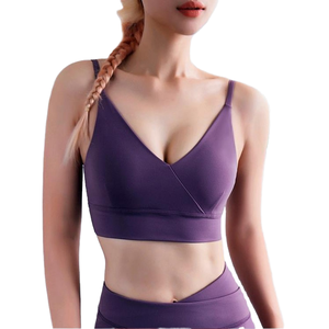 Women Solid Color Breathable <b>Racerback</b> High Support Yoga Sports <b>Bra</b> with Front Logo Stretch Fabric Premium Quality Active Wear - Product Image 1