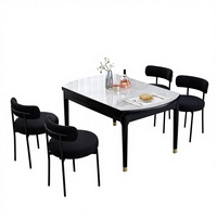 Ensemble de 4 chaises de salle à manger en cuir bouclé noir DYHOME, modernes, rembourrées, coussin de 4 pouces d'épaisseur, pieds en métal robustes, meubles de maison, salle à manger