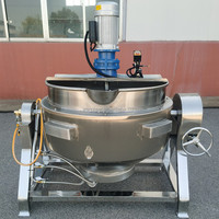 Penjualan Panas Komersial Pemanas Gas Listrik 100L Ketel Pengaduk Saus Gula Stainless Steel Ketel Berjaket Ganda