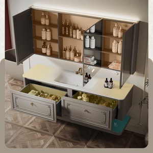 Meuble de salle de bain style crème français avec lavabo intégré en ardoise thermoformée, lavabo intelligent pour salle de bain - Product Image 6