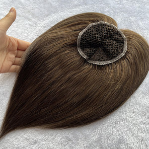 Topper en <span class=keywords><strong>cheveux</strong></span> vierges européens couleur marron, <span class=keywords><strong>avec</strong></span> nœuds invisibles, intégration respirante, entièrement noué à la main, base en filet 4x4, pour femmes souffrant de perte de <span class=keywords><strong>cheveux</strong></span> - Product Image 1