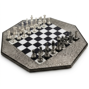 Jeu d'échecs octogonal en résine, sculpture de table, artisanat moderne, décoration de jeu, cadeau pour la maison ou le bureau, échiquier personnalisable en taille et forme - Product Image 1