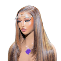 Perruque Lace Frontale 13x4 en Cheveux Humains Ombré Brun Blond Lisse avec Cheveux de Bébé Naturels, Raie Libre, Plusieurs Longueurs, pour Usage Quotidien et Fêtes