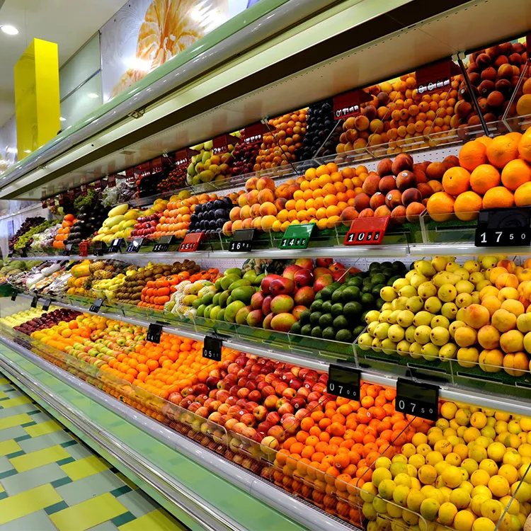 Supermarket freezer multideck kulkas terbuka berpendingin buah tampilan susu kabinet Tampilan pendingin kabinet