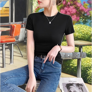 T-shirt à manches courtes pour <span class=keywords><strong>femme</strong></span>, respirant, décontracté, <span class=keywords><strong>taille</strong></span> haute, couleur unie, coupe ajustée, flatteuse, pour tous les jours - Product Image 2