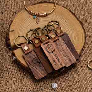 Custom Leather Wooden Keychain, Personalised Keyring Engraved Name Car <b>Key</b> <b>Labels</b> Retro for Friends Lovers Family Gift - Product Image 5