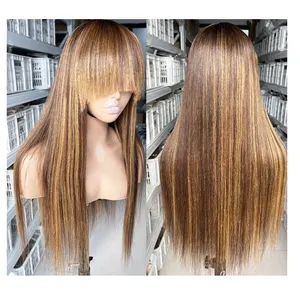 12A Long Vogue SDD Hair Silky Straight Piano Color Bob Wig Non Lace Frontal Human Hair Brazilian Wigs with Bangs for Black Women