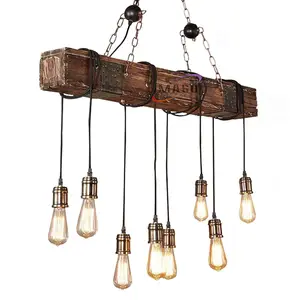 Groothandel Vintage Industriële Opknoping Kroonluchter Lamp Houten Plafond Armatuur Licht