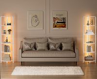 Étagère d'angle rustique antique avec éclairage LED, organisateur sur pied, bibliothèque étroite blanche, étagère de rangement murale d'angle