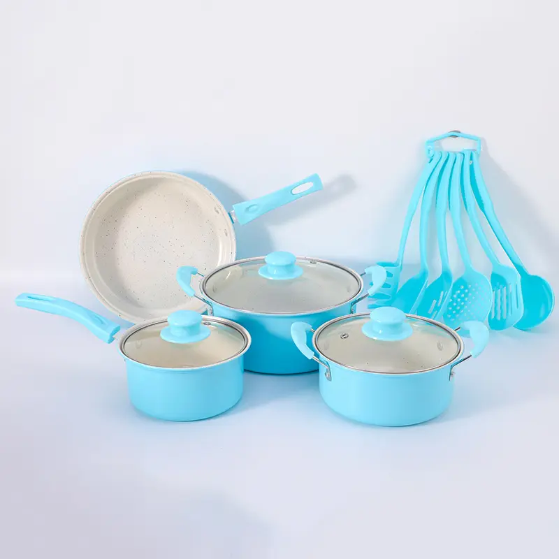 Pots and Pans Set, 7pcs Ceramic Nonstick Cookware Set, Removable Handle, Suitble for Camping, RV, Inducton - 7pcs -Sapphire Blue
