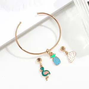 Zinc Alloy Flamingo Enamel Charm Set Kids Fashion Jewelry Bangle For Girls