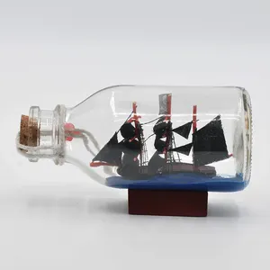 Sailing Boat in Drift Bottle Mediterranean Glass Pirate Ship Wishing Bottle