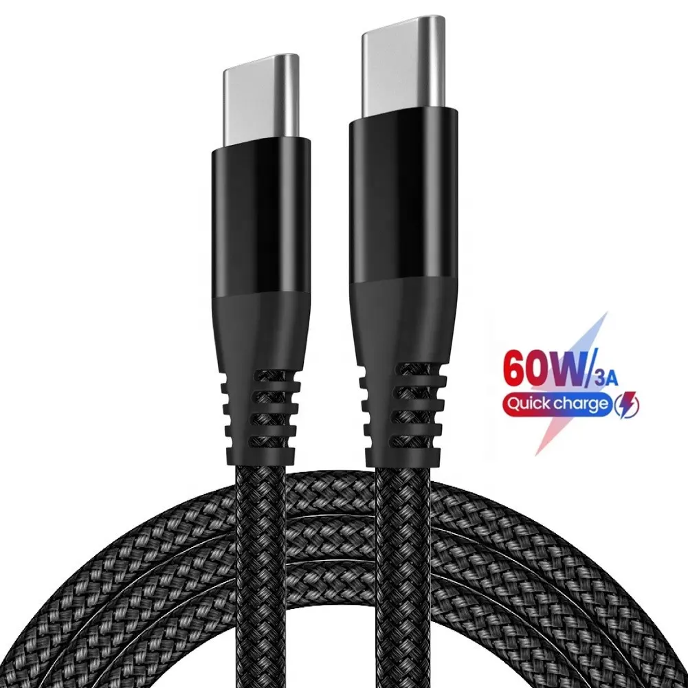 1M 2M 3M Dual USB C 60W PD Charger Cable for Macbook Samsung Android QC3.0 3A Fast Charging 60W PD USB Type C to Type C Cable